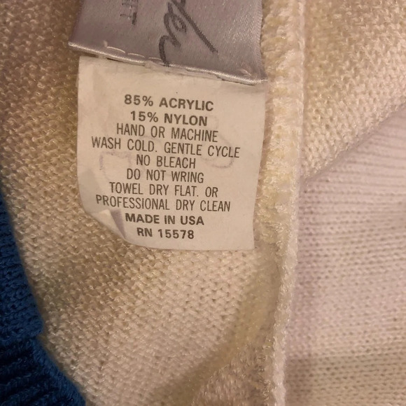 Vintage SCHRADER KNIT Sz ? Blue & Cream Dress - Picture 6 of 9